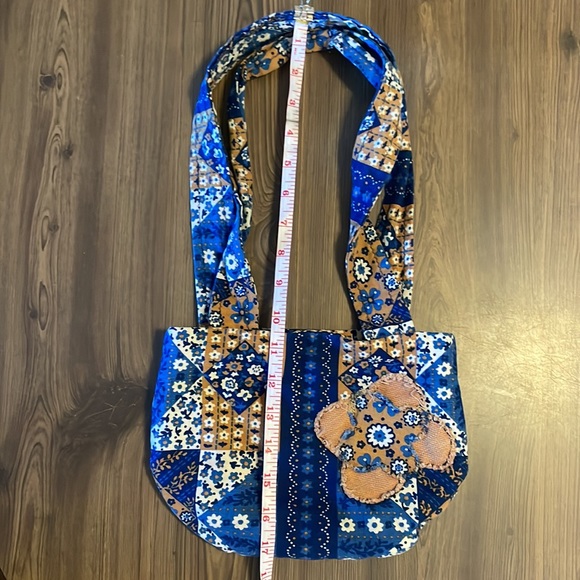 Patchwork Quilted Blue & Tan Small Shoulder Bag - Picture 9 of 9